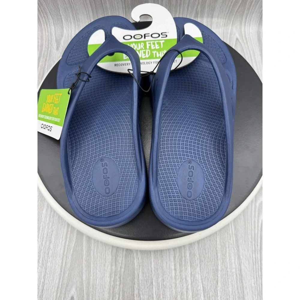 Oofos Ooriginal Mens Size 8 Womens 10 Navy Blue Recovery Sandals Flip Flops NEW